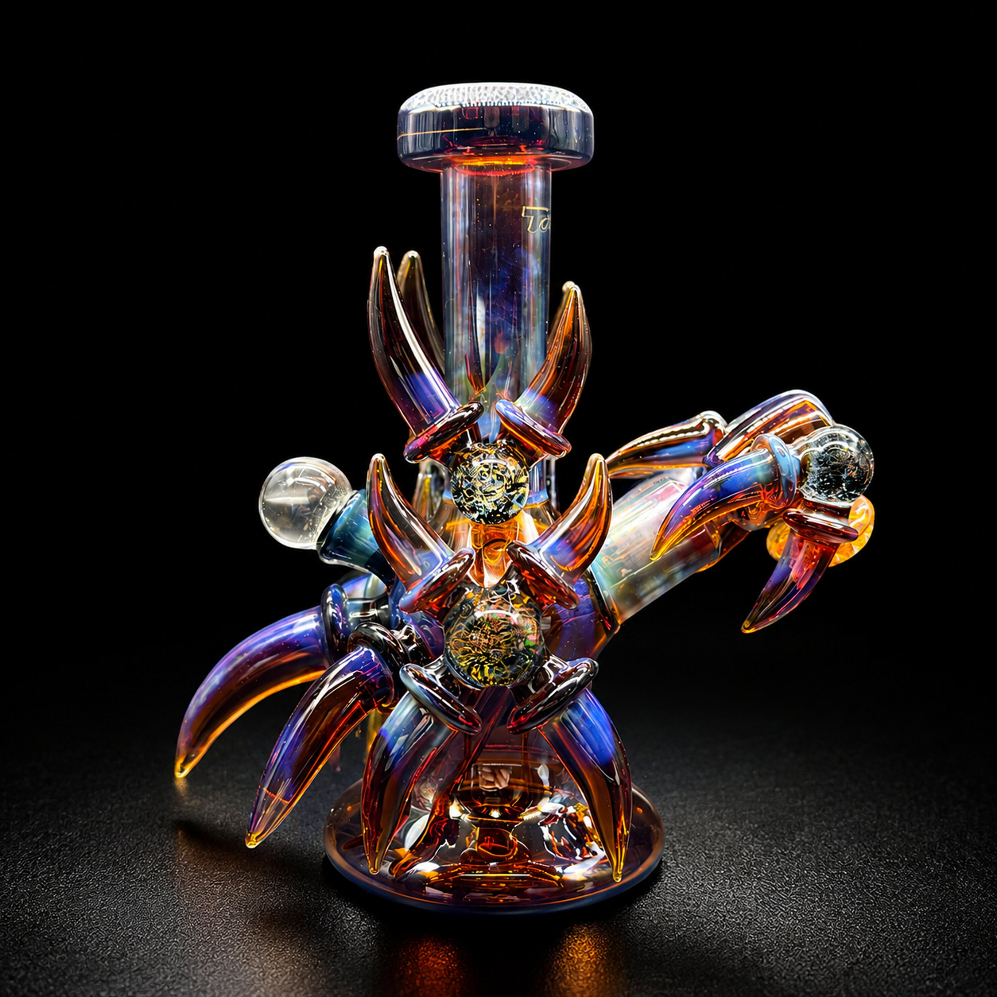 Preview pic of 6” Amber Color-Changing Claw Art Glass Bong w/ 14mm Matching Art Bowl – Model 123S-120