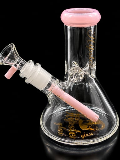 Preview pic of Hipster Mini Beaker Bong – 6” Glass Water Pipe w/ Downstem & 14mm Bowl (Pink Accents)