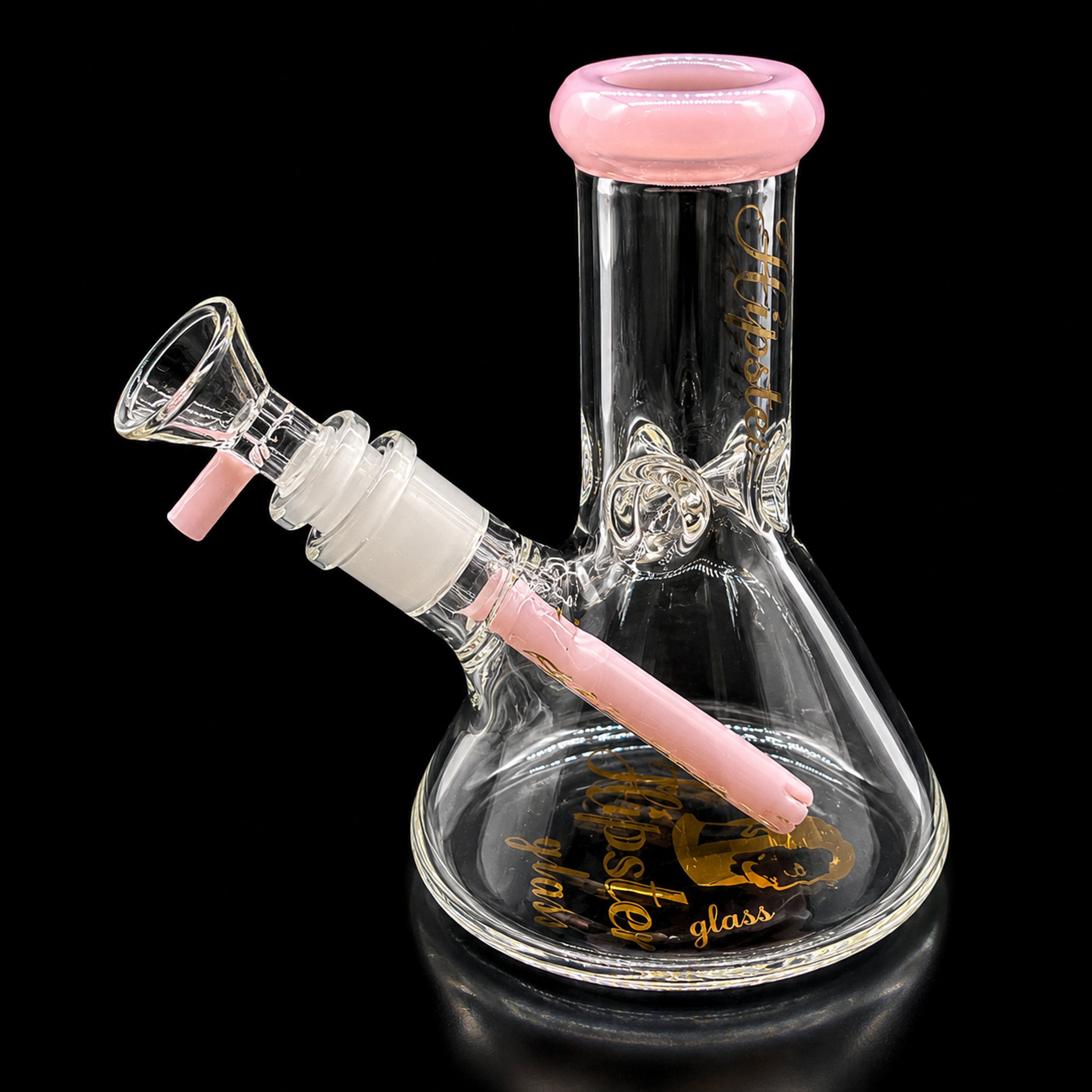 Preview pic of Hipster Mini Beaker Bong – 6” Glass Water Pipe w/ Downstem & 14mm Bowl (Pink Accents)