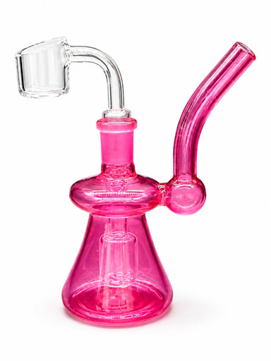 Preview pic of Mini Pink Glass Dab Rig with 14mm Quartz Banger – Compact Water Pipe Oil Rig
