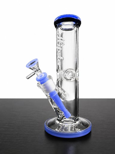 Preview pic of Hipster 10” Glass Bong w/ 14mm Slide & Downstem – Blue Glow Accent