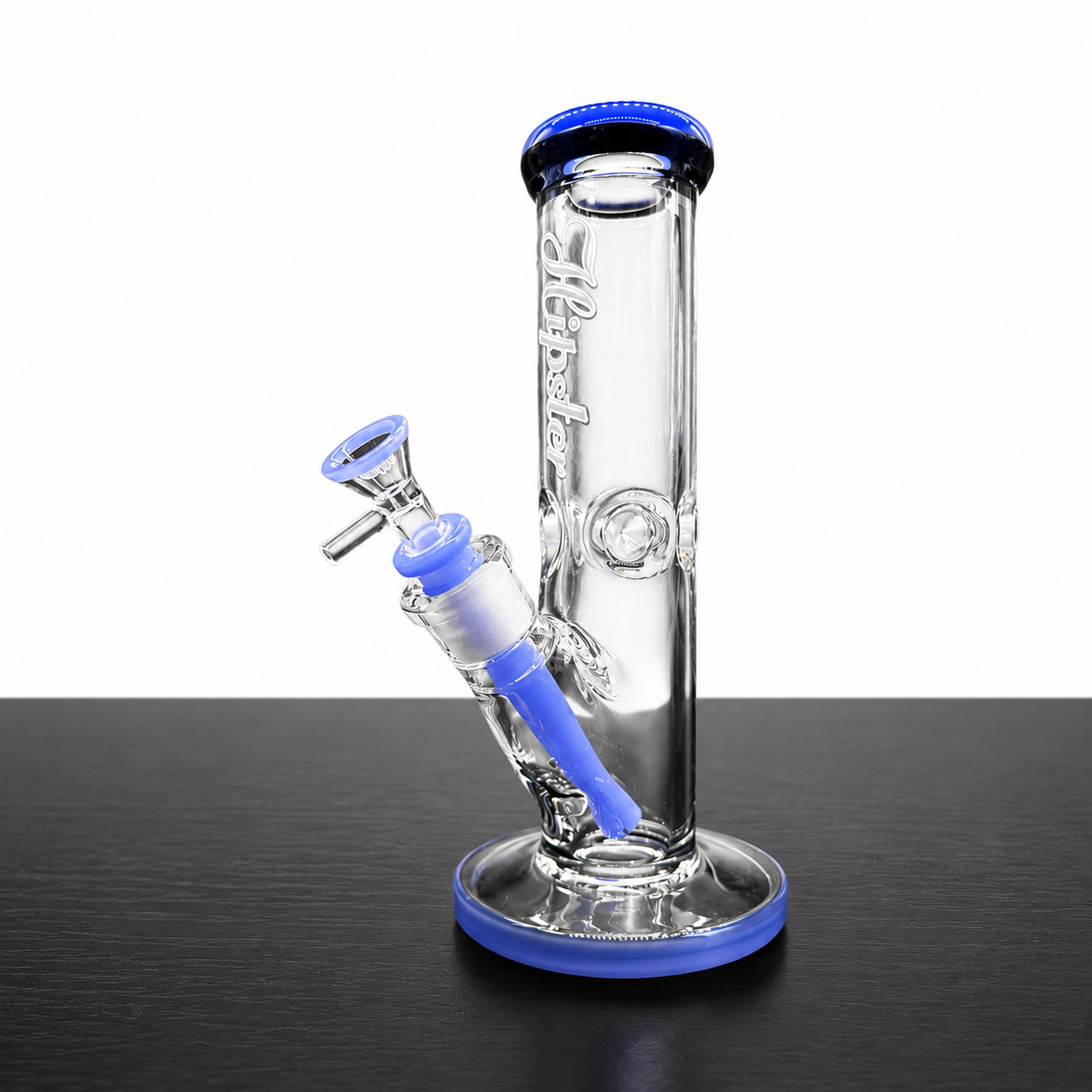 Preview pic of Hipster 10” Glass Bong w/ 14mm Slide & Downstem – Blue Glow Accent