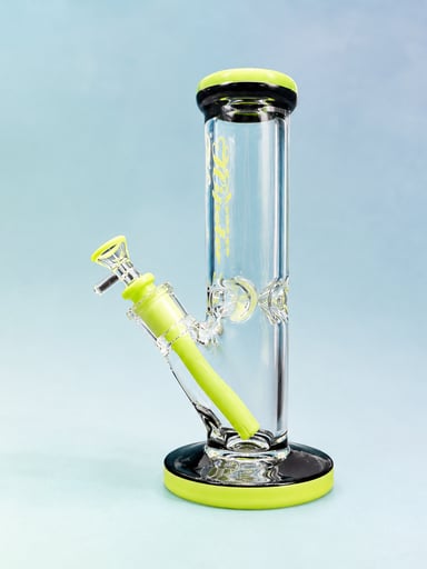 Preview pic of Hipster 10” Glass Bong w/ 14mm Slide & Downstem – Glow in Dark (Green Accent)