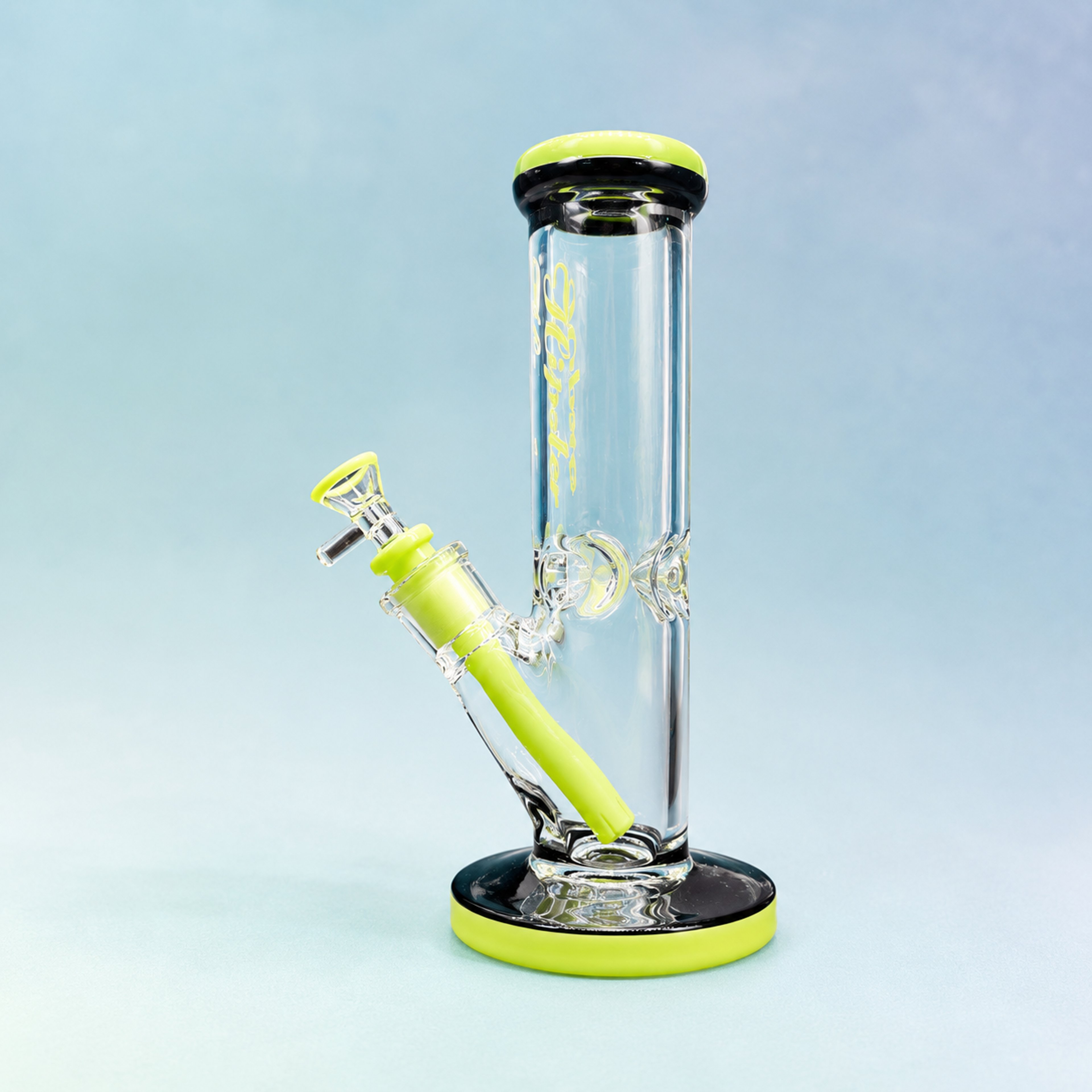 Preview pic of Hipster 10” Glass Bong w/ 14mm Slide & Downstem – Glow in Dark (Green Accent)