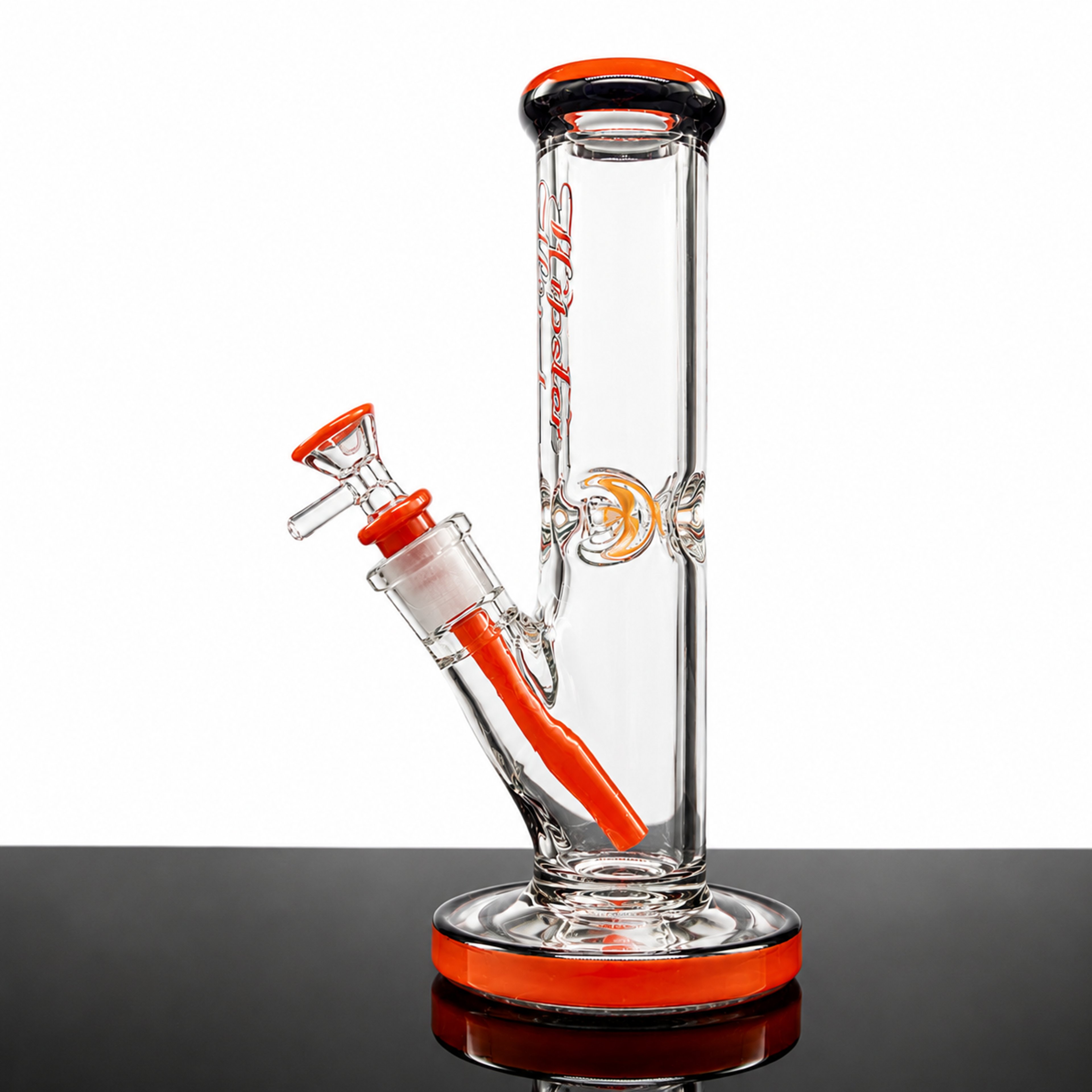 Preview pic of Hipster 10” Glass Bong w/ 14mm Slide & Downstem – Red Glow Accent