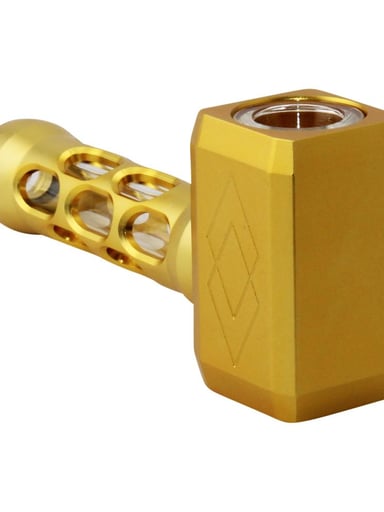 Preview pic of 4.5" Thor's Hammer Aluminum Alloy Metal Hand Pipe Tobacco Smoking Bowl Pipe Gold