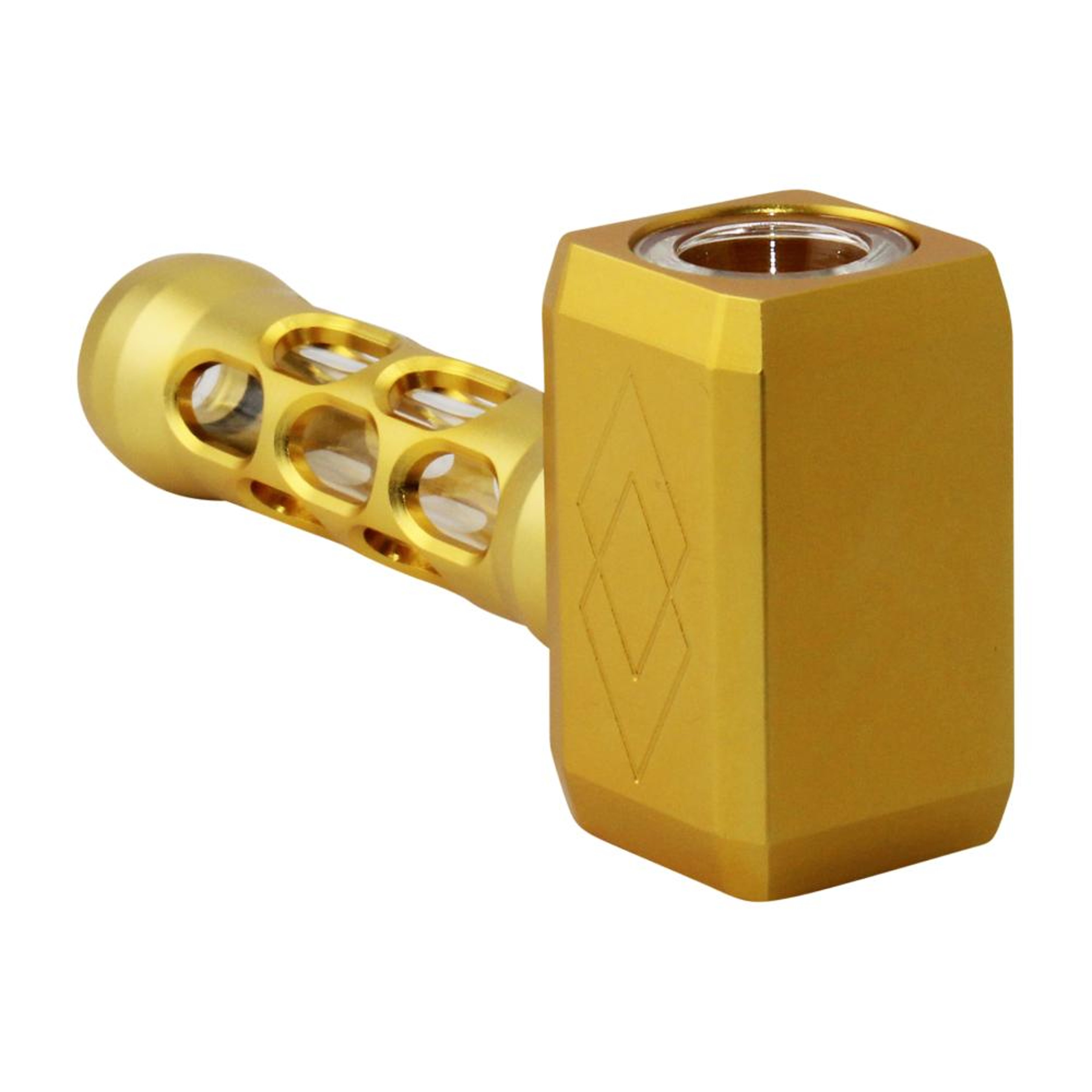 Preview pic of 4.5" Thor's Hammer Aluminum Alloy Metal Hand Pipe Tobacco Smoking Bowl Pipe Gold