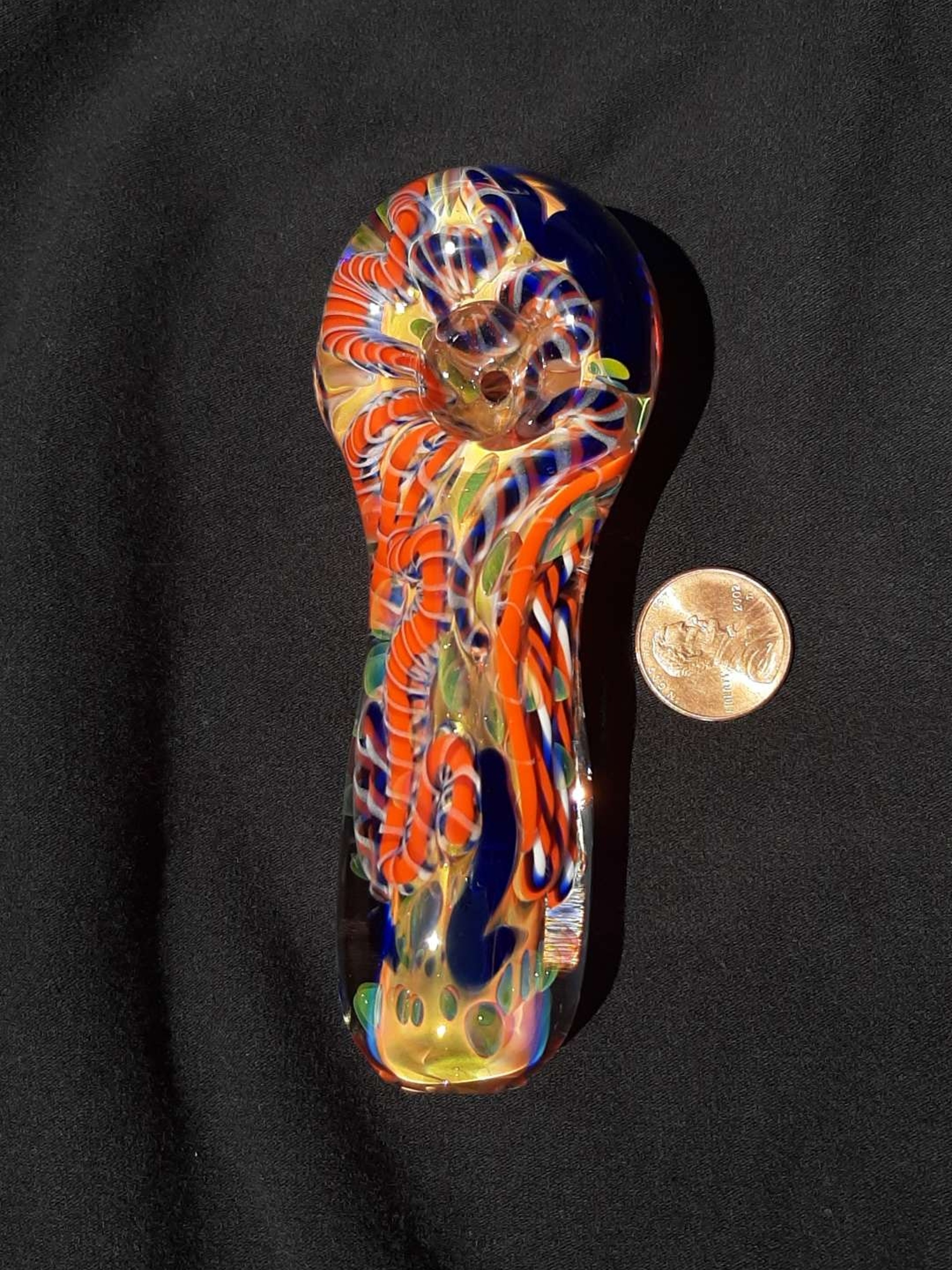 Preview pic of Broncos colored, color changing, borosilicate glass pipe. FREE SHIPPING
