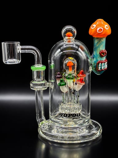 Preview pic of 7” TOPOO Mini Dab Rig with orange Mushroom Art – 14mm Male Quartz Bangern