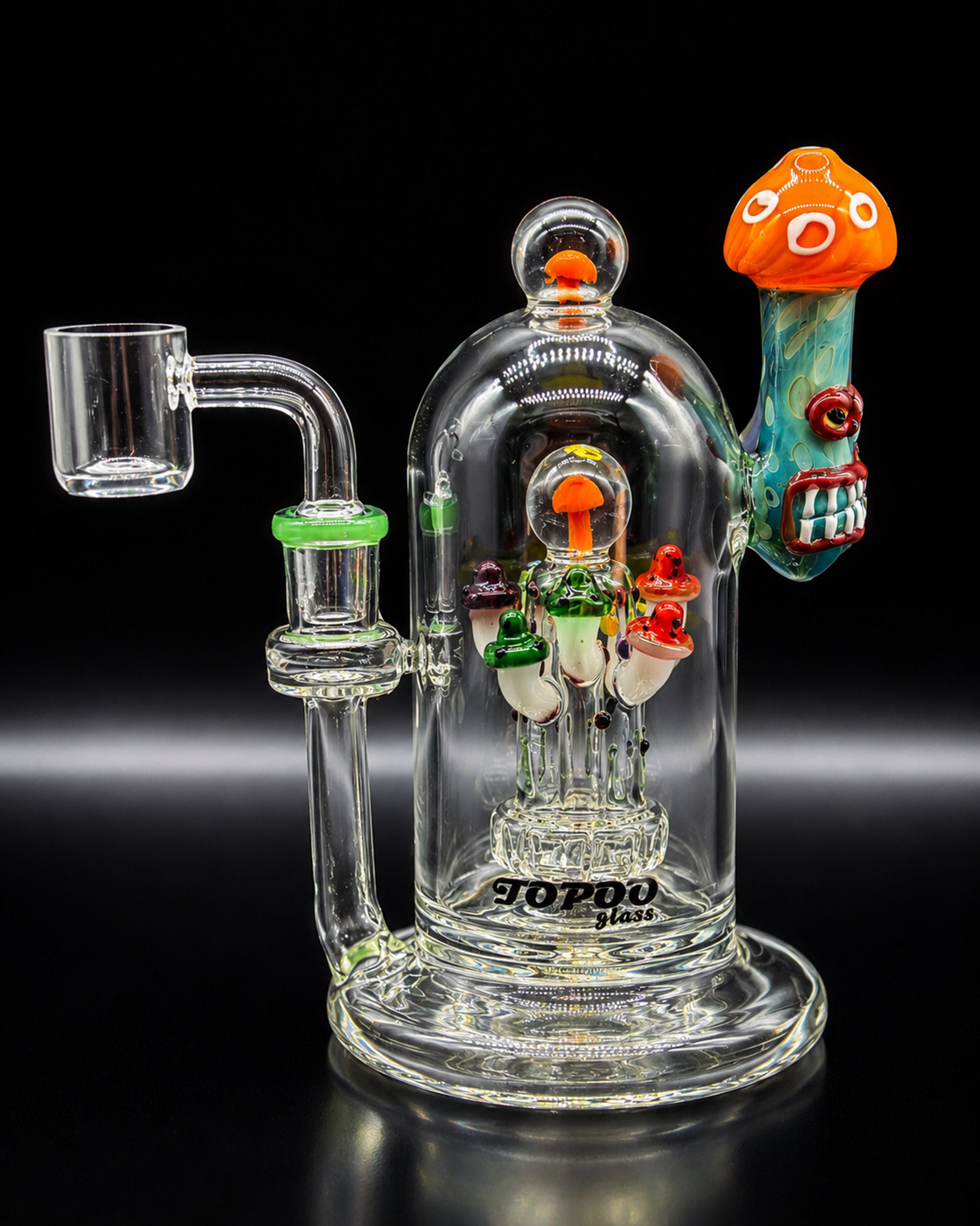 7” TOPOO Mini Dab Rig with orange Mushroom Art – 14mm Male Quartz Bangern image 0