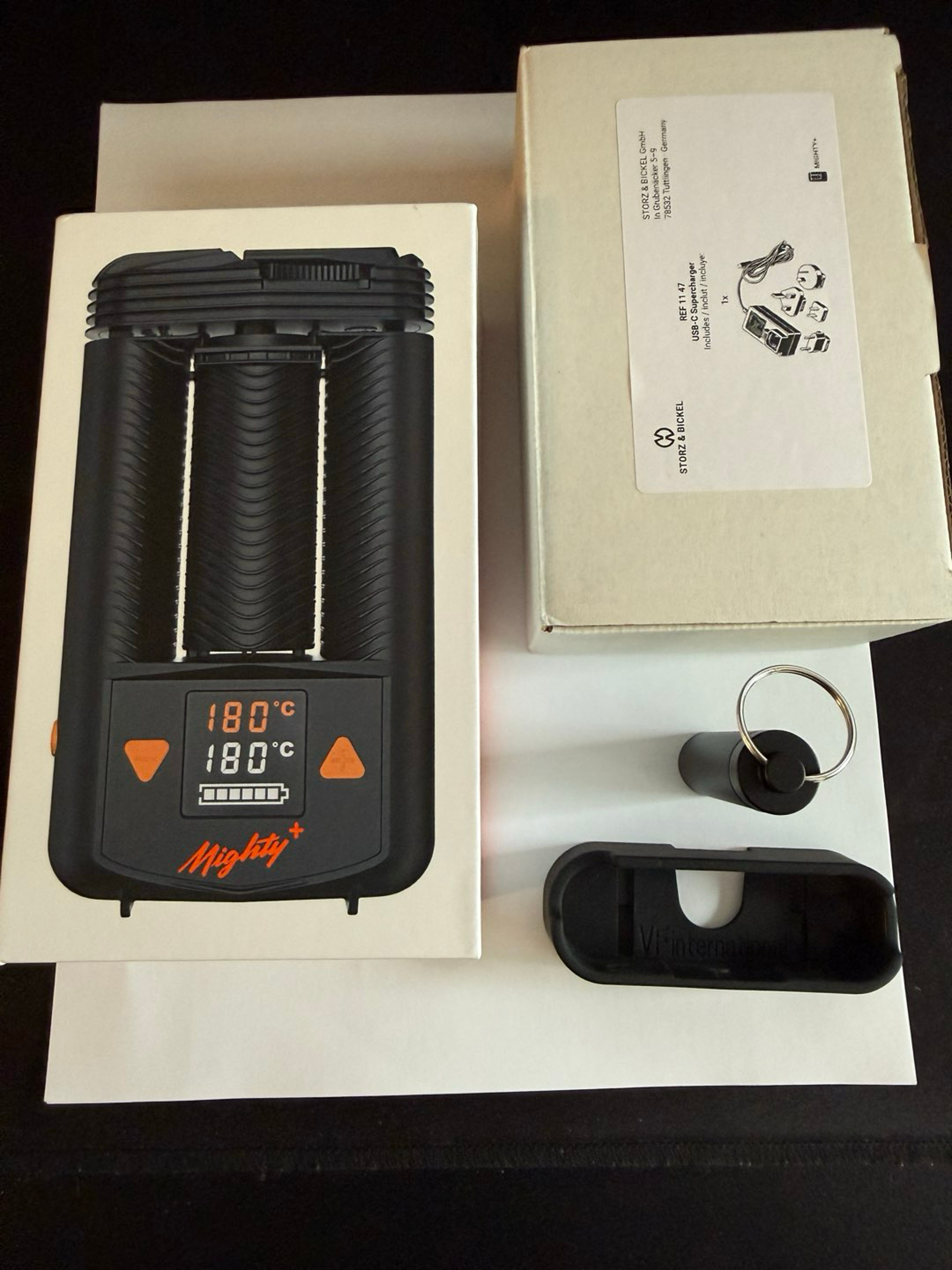 Storz & Bickel Mighty+ Bundle — Fast Charger + Ti Dosing Caps & Caddy + O-Ring Set + Stand | Complete OG Packaging & Inserts | Free Shipping image 0