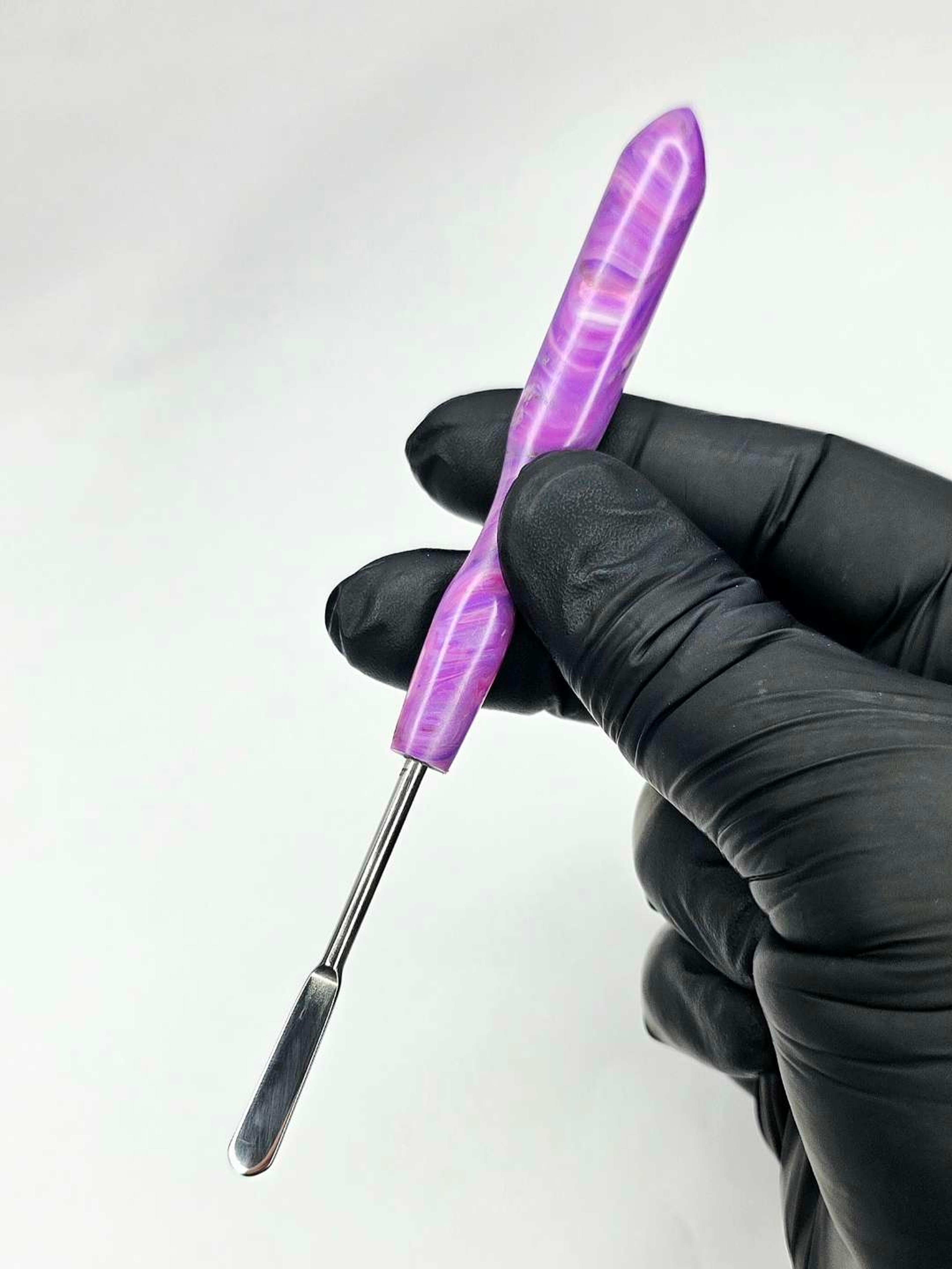 Preview pic of Violet Fiction - Dab Tool | Stainless Steel Tool | Recycled HDPE #2 Handle | Purple Swirl Wax Tool | The Mellow Box