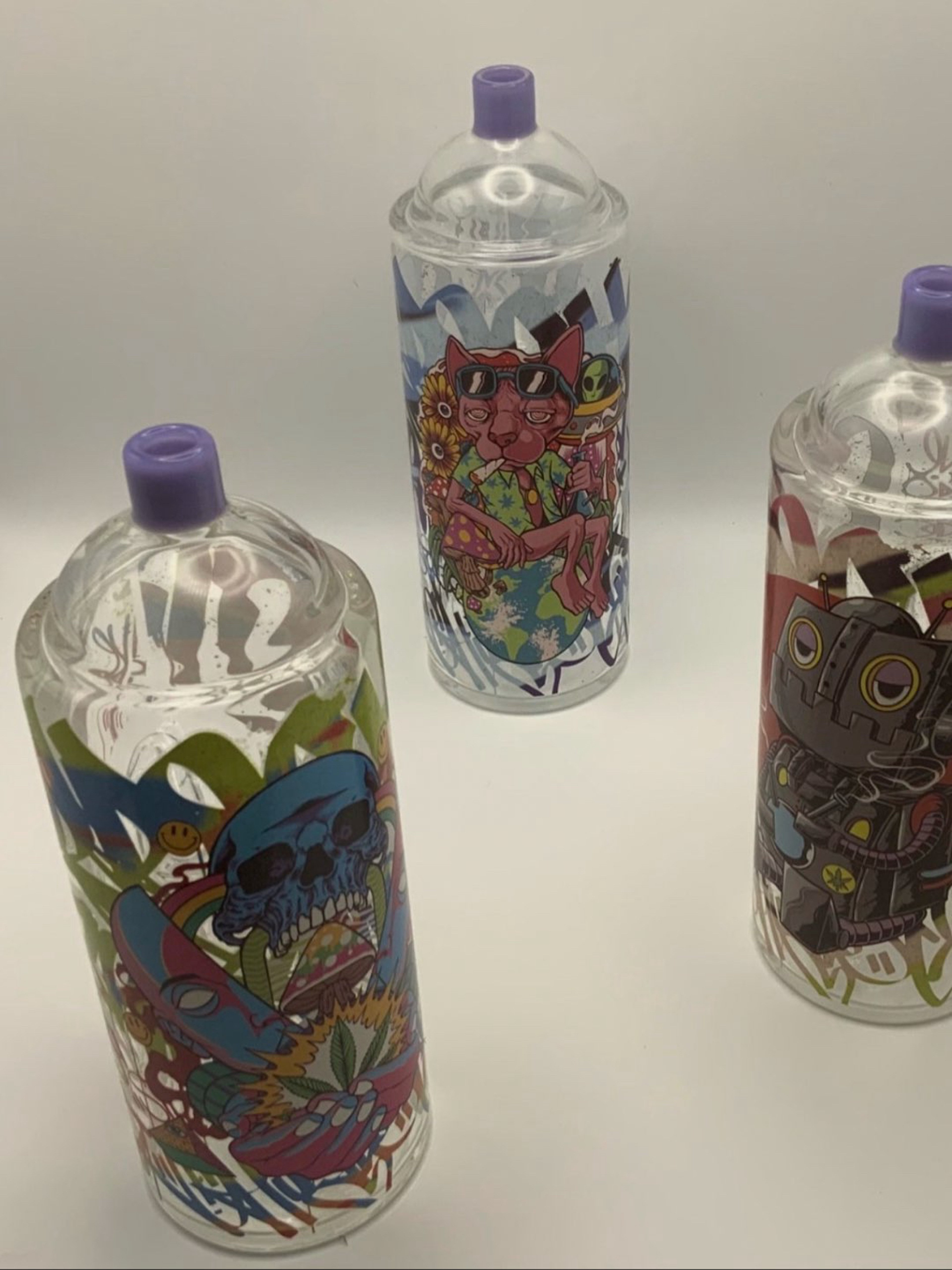 Preview pic of Pulsar Graffiti Series 7.5" Spray Paint Glass Herb Pipe Duo - SOURCE OF LIFE