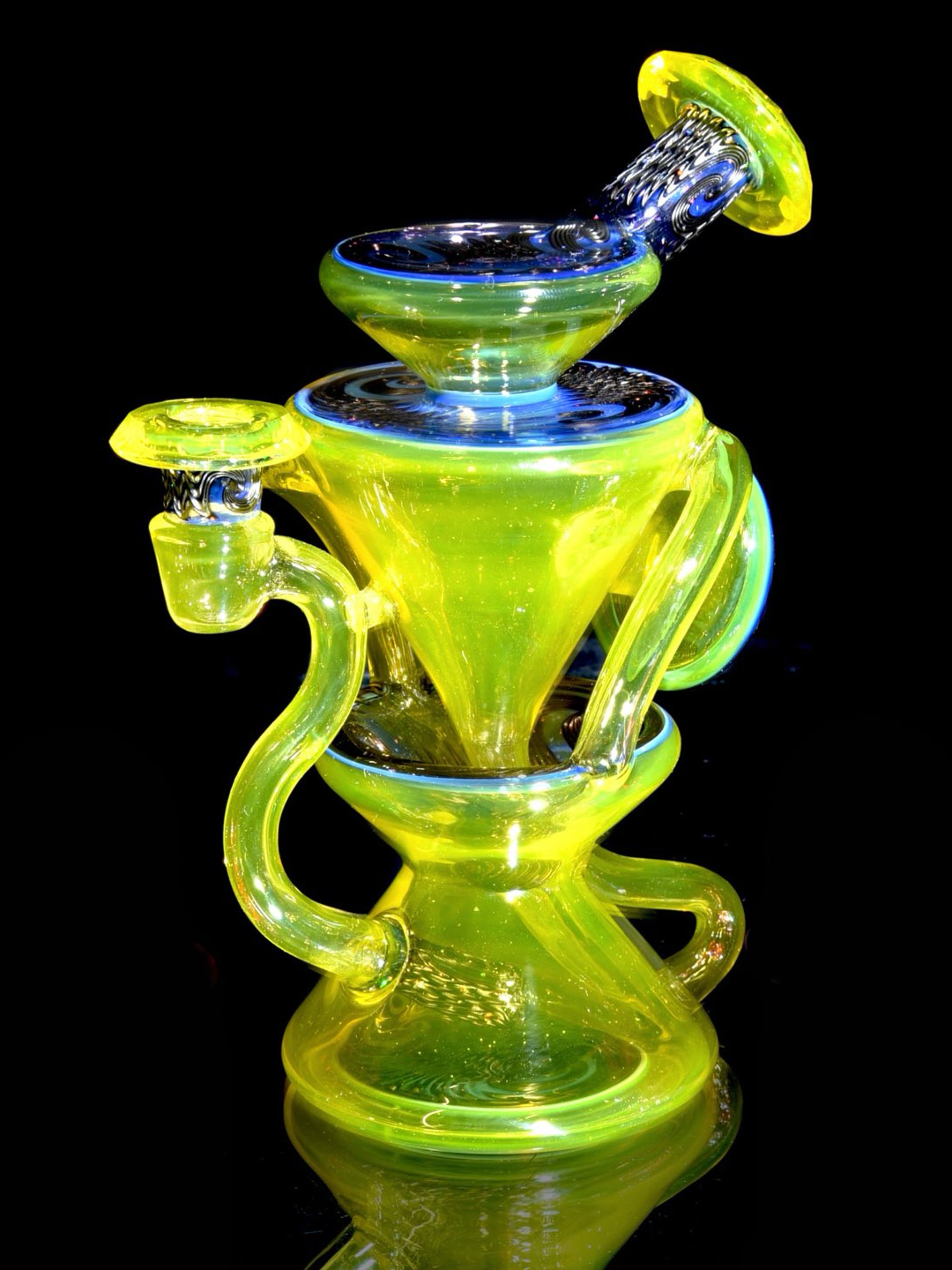 Capt’n Cronic - Faceted Two & Through Double-uptake Floating Recycler - CFL Serum over Lemon Drop/Crushed Opal Electrum Linework - 10mm Female image 0