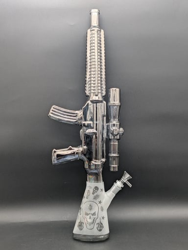 Preview pic of AR-15 GLASS SANDBLASTED GUN BONG 24"