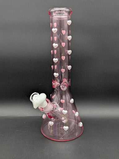 Preview pic of 14" PINK PEARL HEART BEAKER BONG