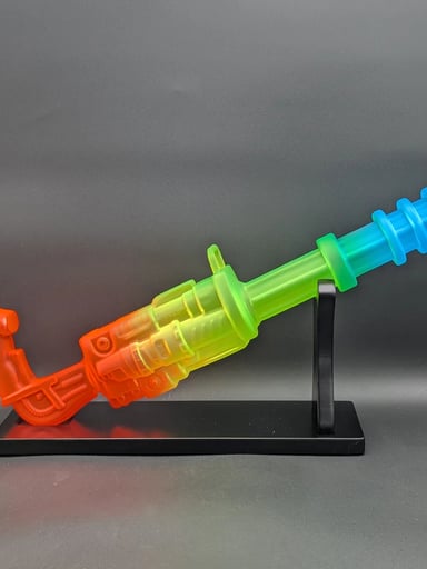 Preview pic of 23" RAINBOW FROSTED GATLING GUN BONG W/ WOOD STAND
