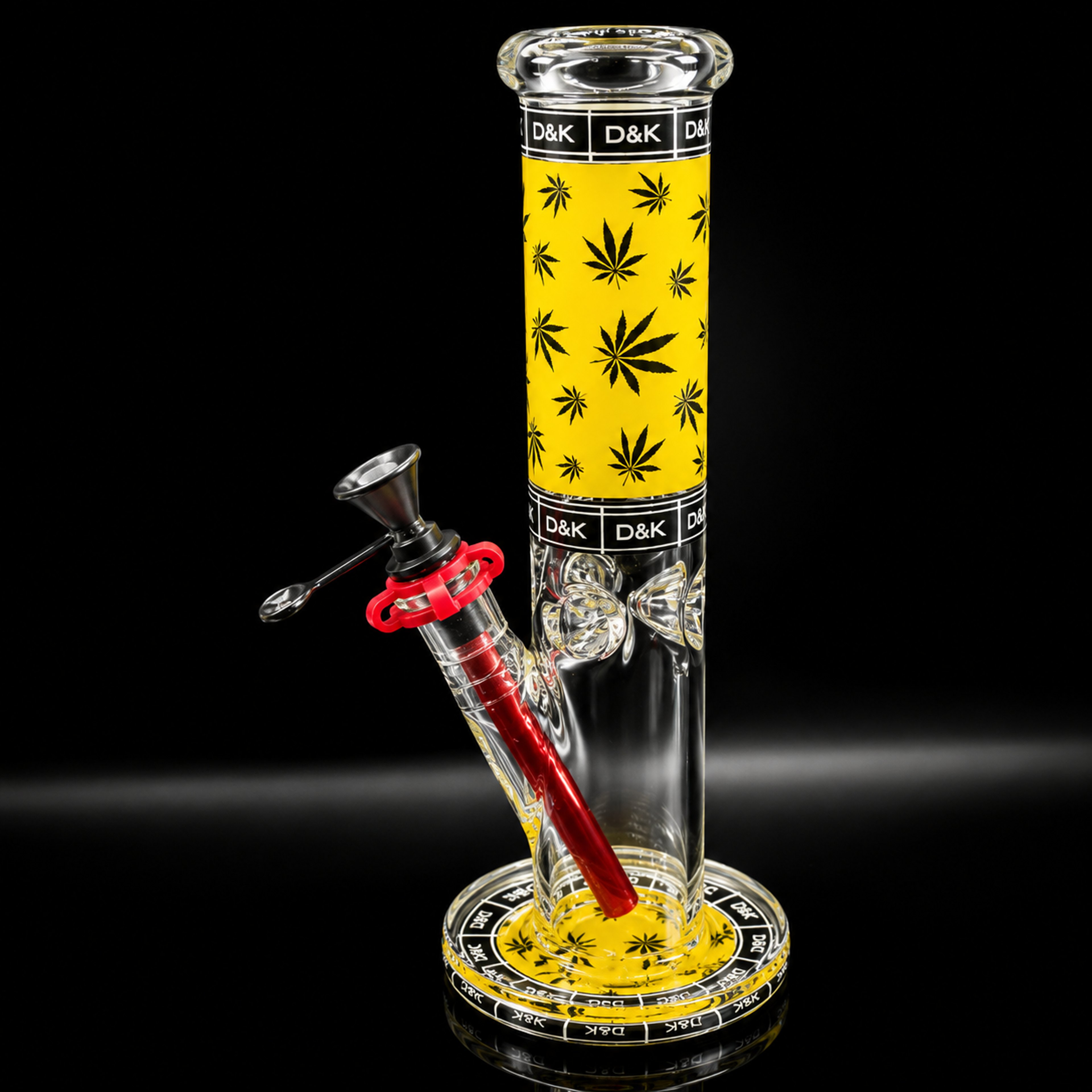 12” D&K Straight Glass Bong – Yellow Leaf Design with Metal Bowl image 0
