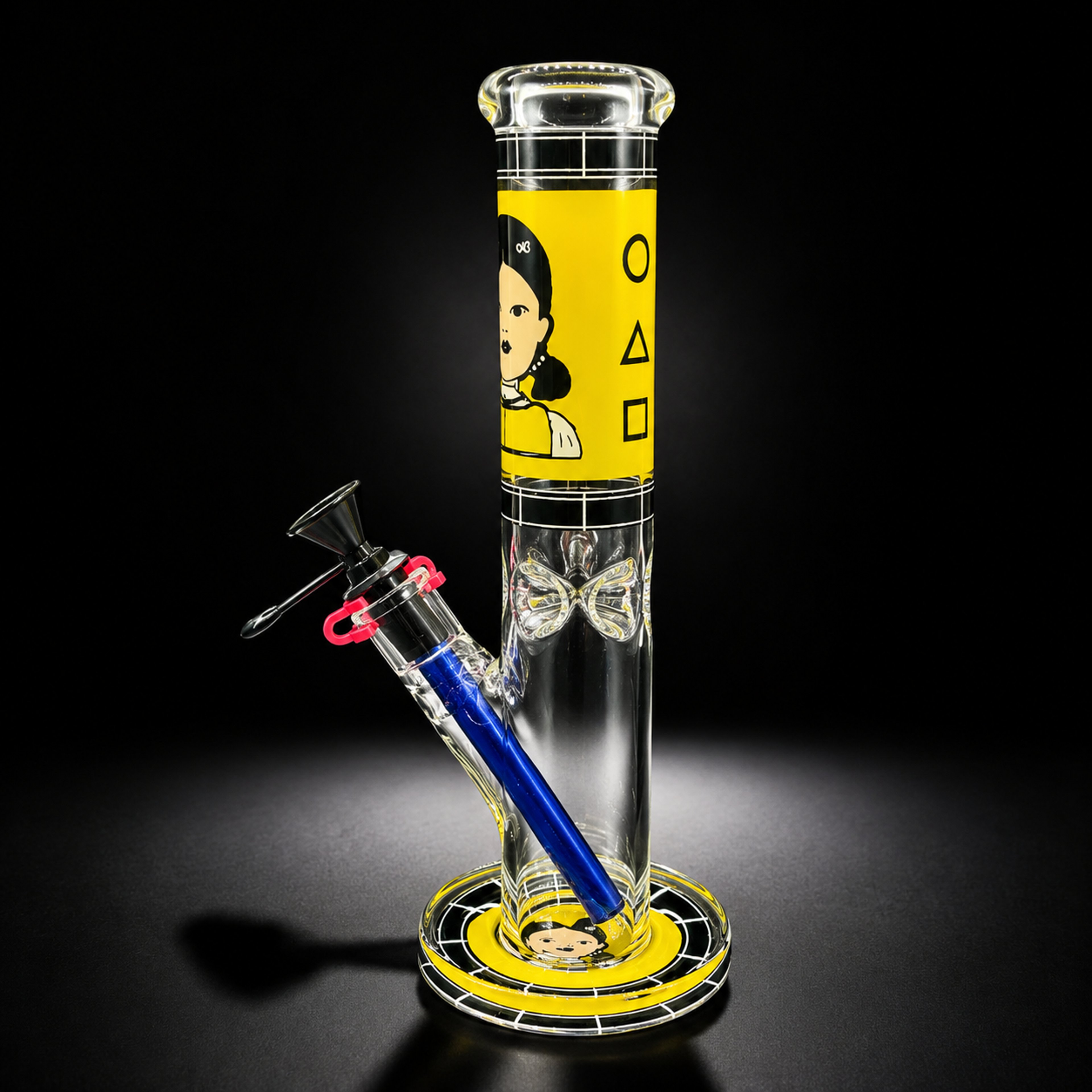12” Squid Game Straight Glass Bong – Yellow Design with Metal Bowl image 0