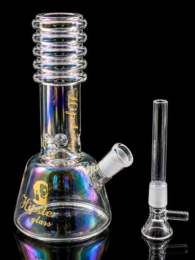 Preview pic of 7” Rainbow Clear Hipster Glass Bong – Iridescent Beaker with 2-in-1 Downstem & 14mm Bowl (Model SF021)