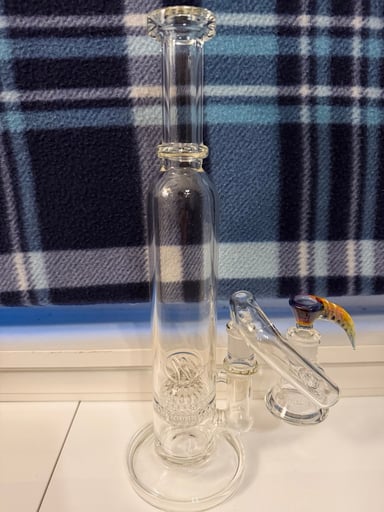 Preview pic of 14mm Monark Glass 13” Sphere Perc Bong, 2k Glass Art Slide and TAG Drop Down Ashcatcher