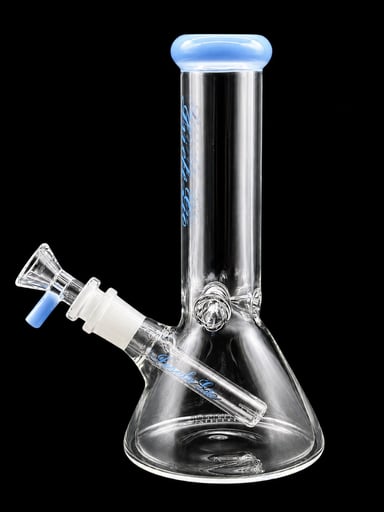 Preview pic of Indigo Glass 8” Mini Beaker Bong with Downstem & 14mm Bowl – Blue Accents Borosilicate Water Pipe