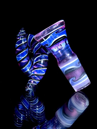 Preview pic of Jake C - Fully-Worked Royal Jelly/Neptune/Moonstone Reversal 4-hole Slide w/ Double Crescent Handle - 18mm Male