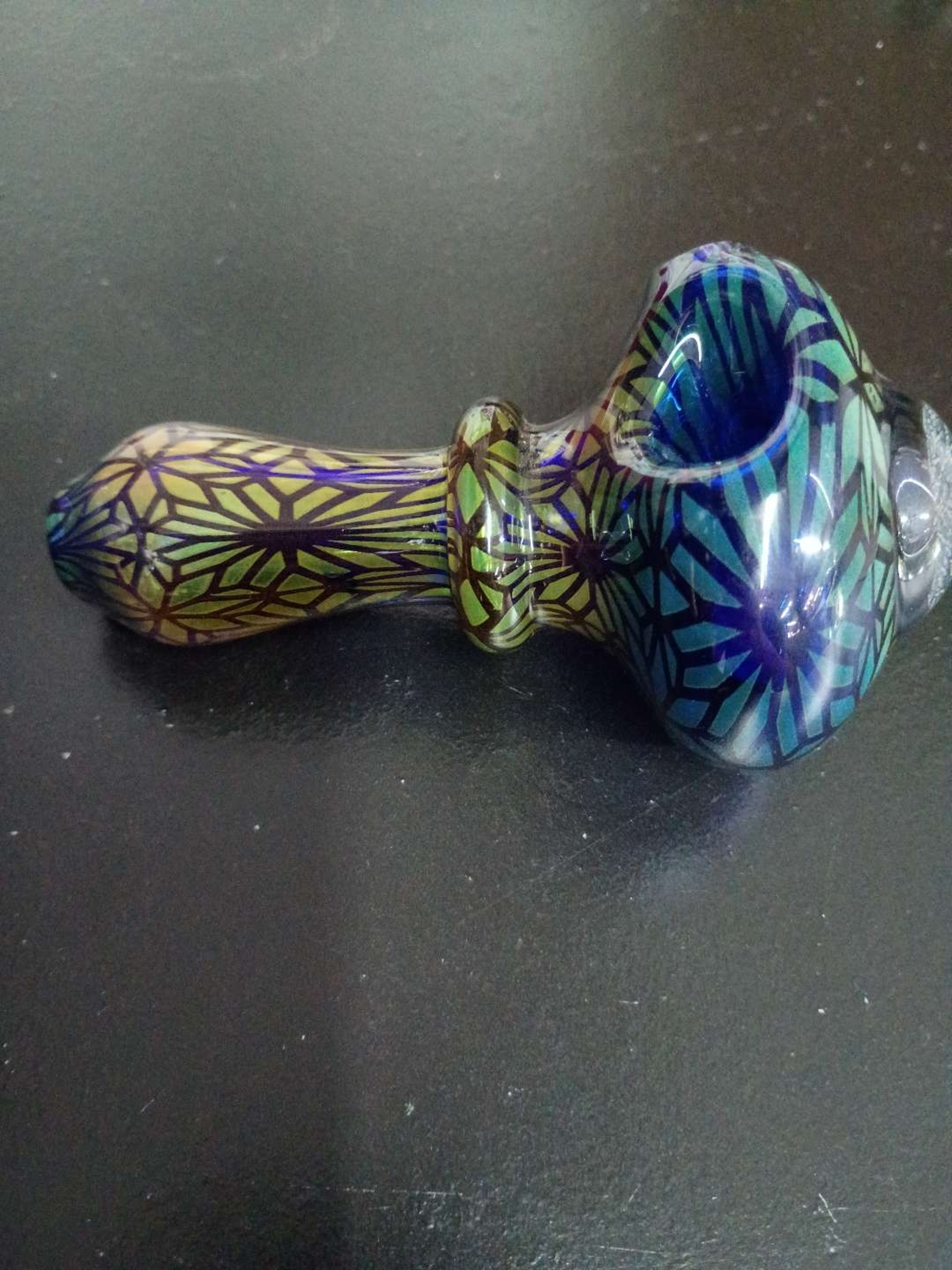Areheart X Scoby colab silver and gold fumes lazer etched glass pipe image 0
