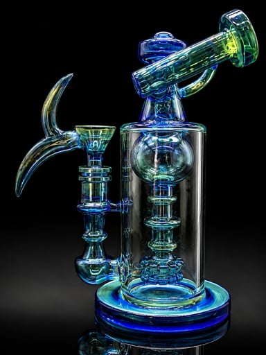 Preview pic of 10” Recyclable Glass Bong with 14mm Horn Bowl – Hand-Blown Iridescent Art Piece