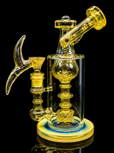 Preview pic of 9” Yellow Fumed Glass Bong with Unique 14mm Rhino Bowl – Hand-Blown Water Pipe