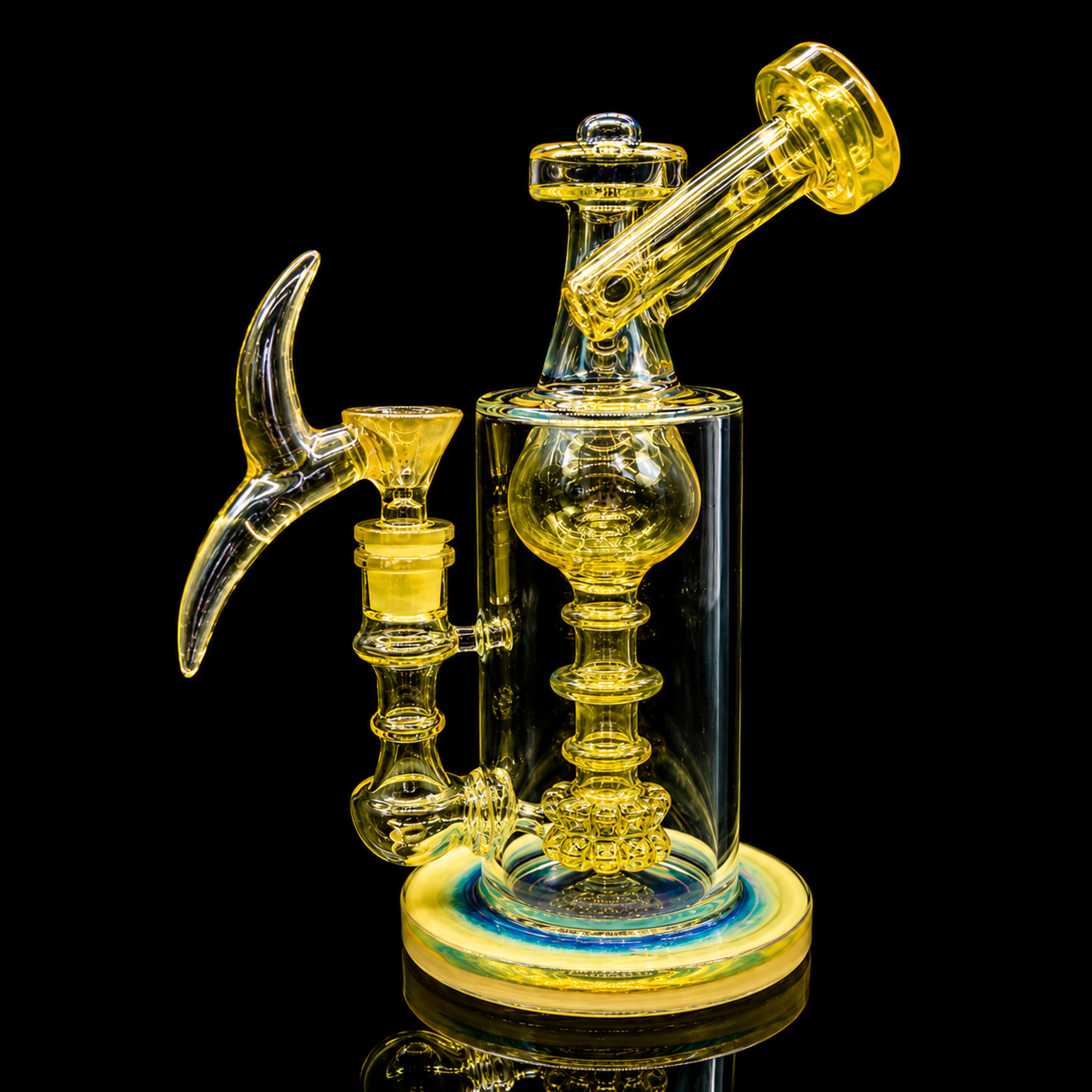 9” Yellow Fumed Glass Bong with Unique 14mm Rhino Bowl – Hand-Blown Water Pipe image 0