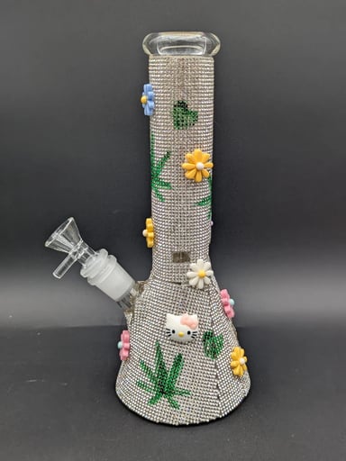 Preview pic of 10" FULLY JEWELED KITTY BEAKER BONG