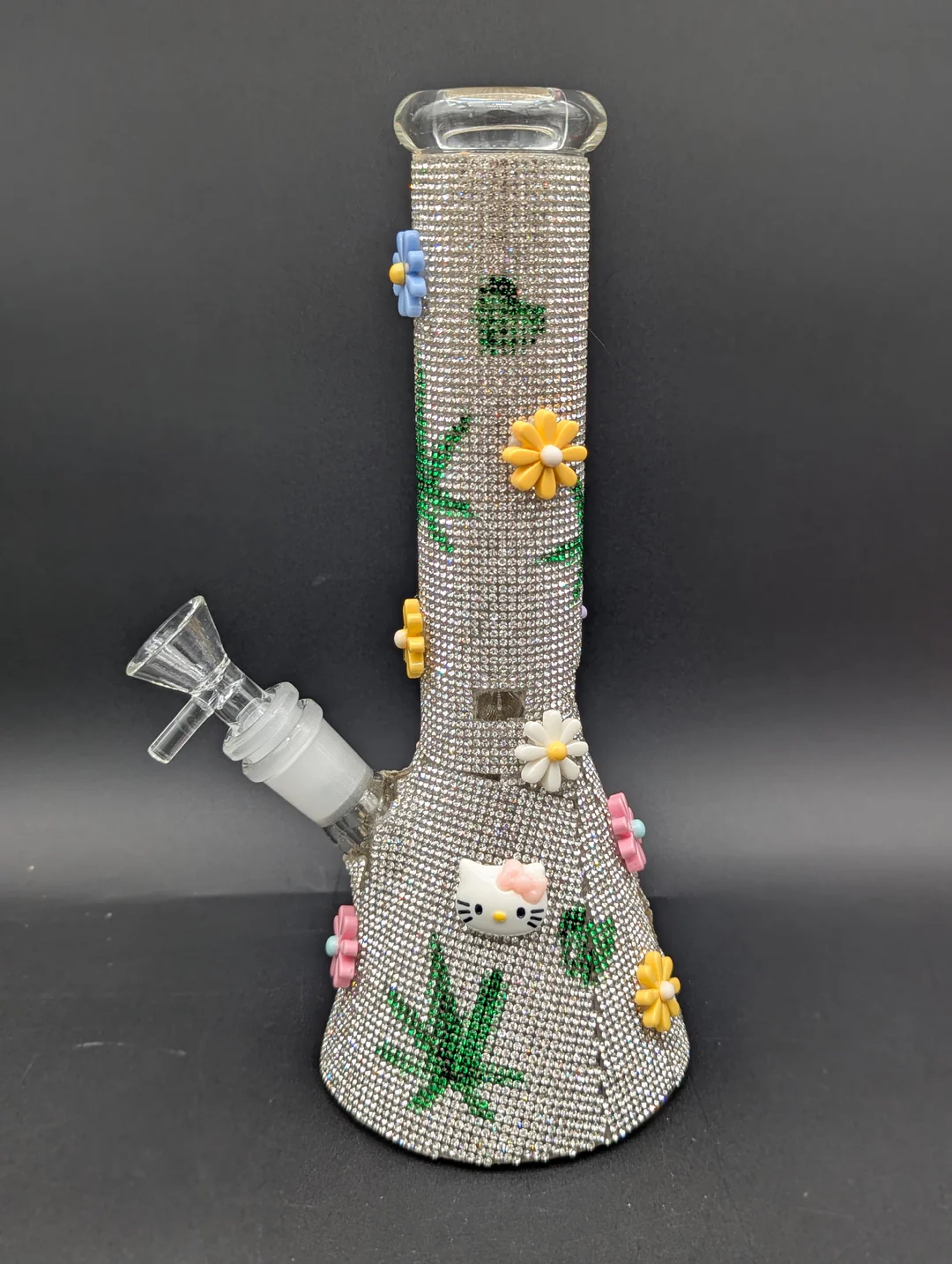 Preview pic of 10" FULLY JEWELED KITTY BEAKER BONG