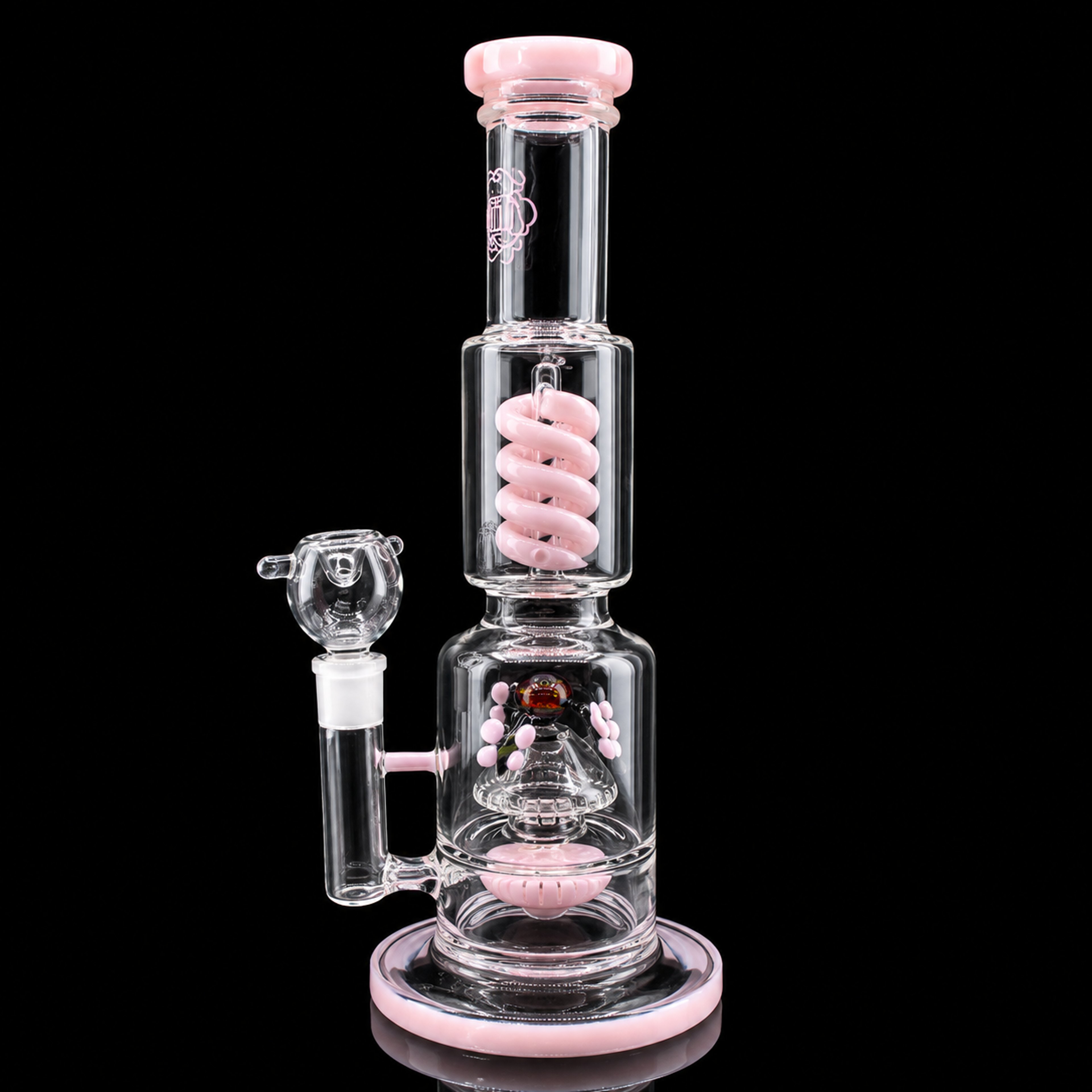 16” Pink Bee Glass Bong – Bell Showerhead Perc Water Pipe | 14mm Male Bowl image 0