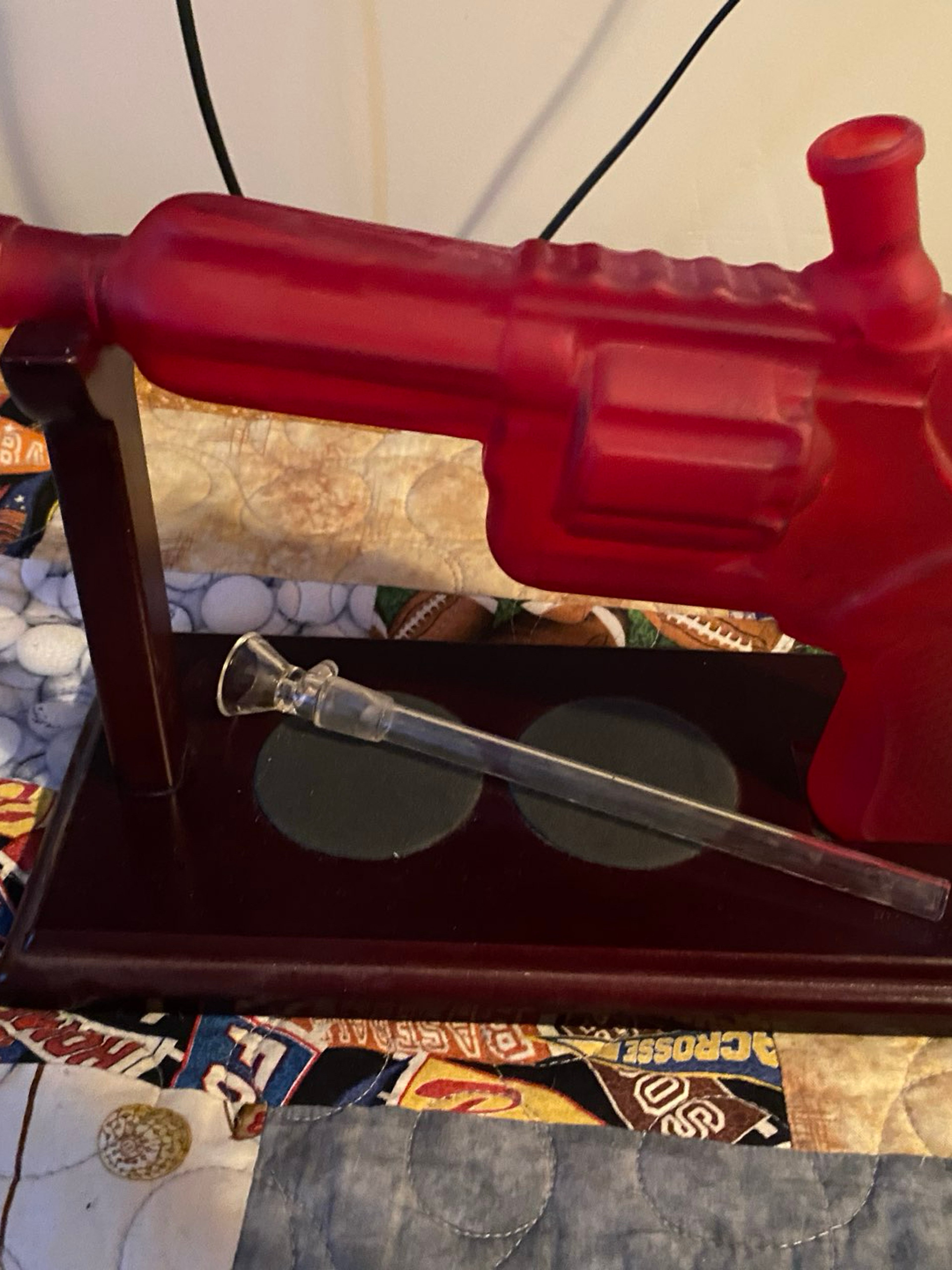 Preview pic of Red Revolver Glass Art Sculpture - Unique Display Piece