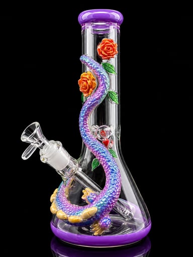 Preview pic of 12.5” Purple Dragon & Rose Beaker Bong – Thick Glass Water Pipe with 14mm Bowl & Downstem