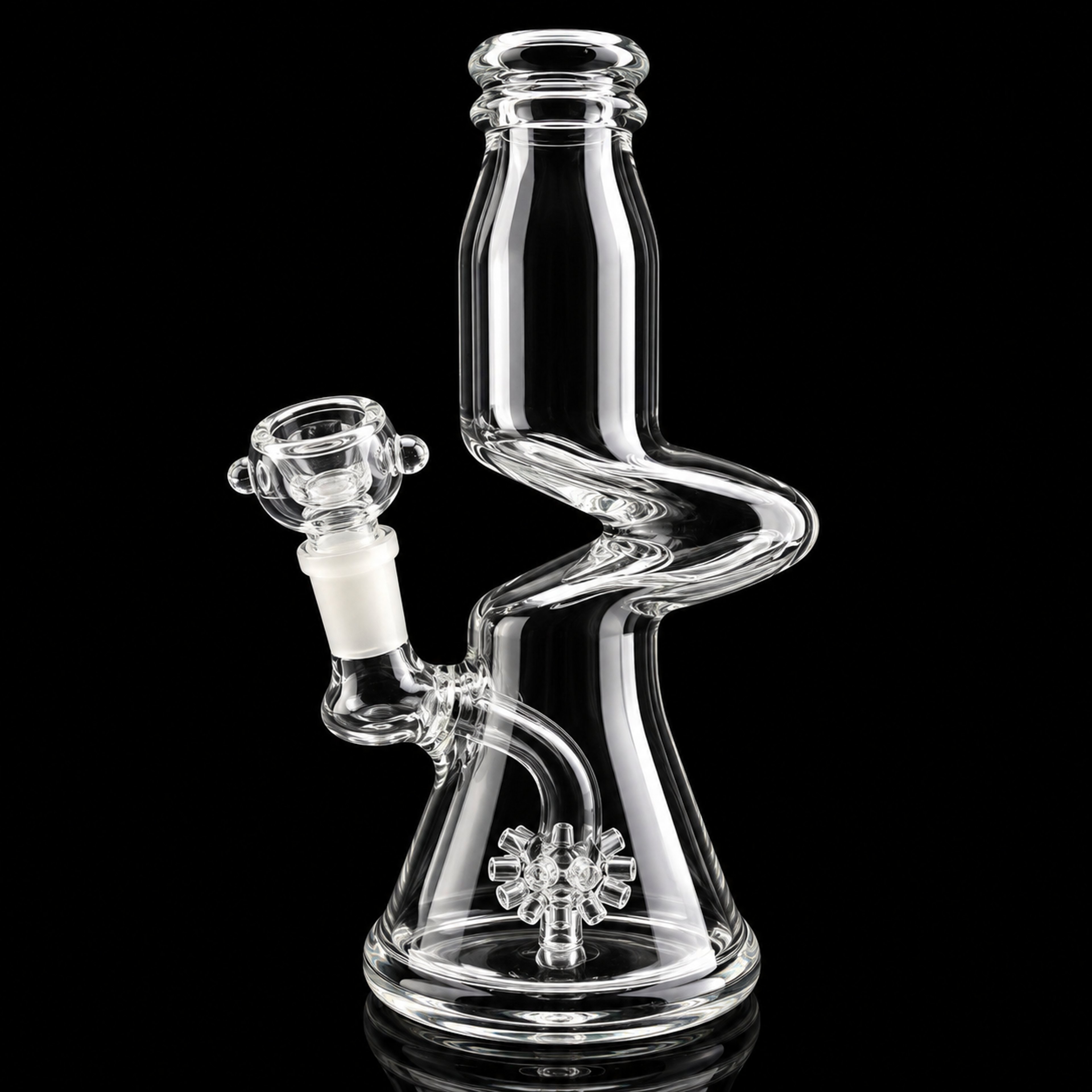 Preview pic of 8.5” Clear Recycler Bong with 10-Arm Tree Perc – Thick Glass Water Pipe w/ 14mm Bowl