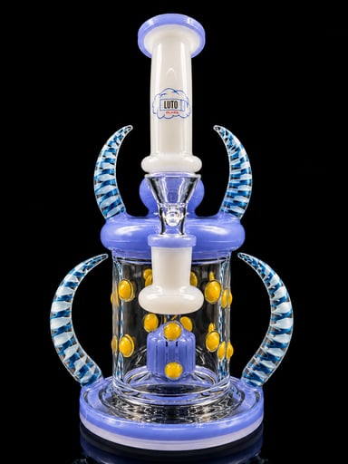 Preview pic of Luto Glass 9” Horned Dab Rig – Showerhead Perc Water Pipe with 14mm Bowl
