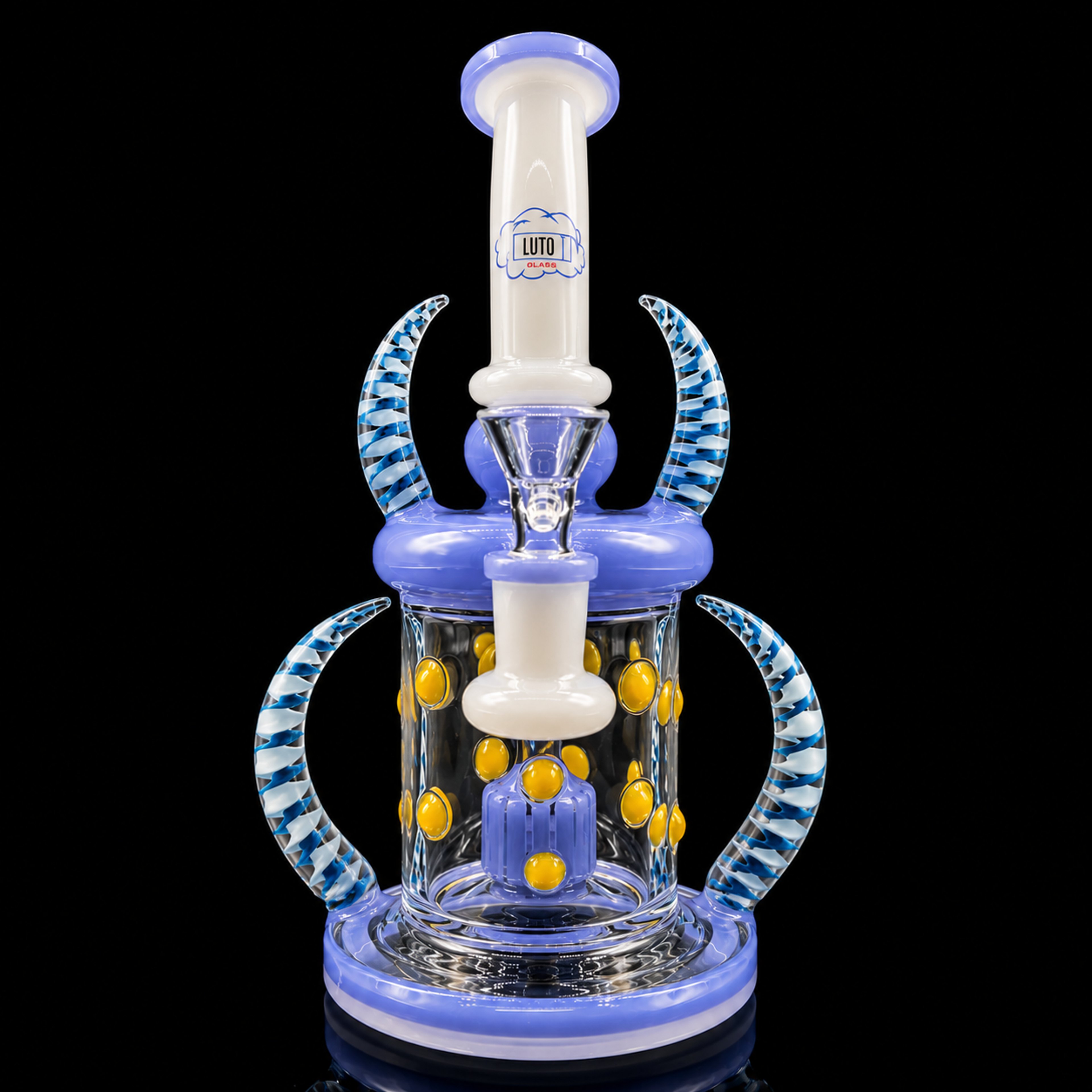 Luto Glass 9” Horned Dab Rig – Showerhead Perc Water Pipe with 14mm Bowl image 0