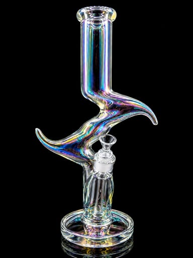 Preview pic of 17” Iridescent Horned Straight Tube Bong – Thick Glass Water Pipe with 14mm Bowl & Downstem
