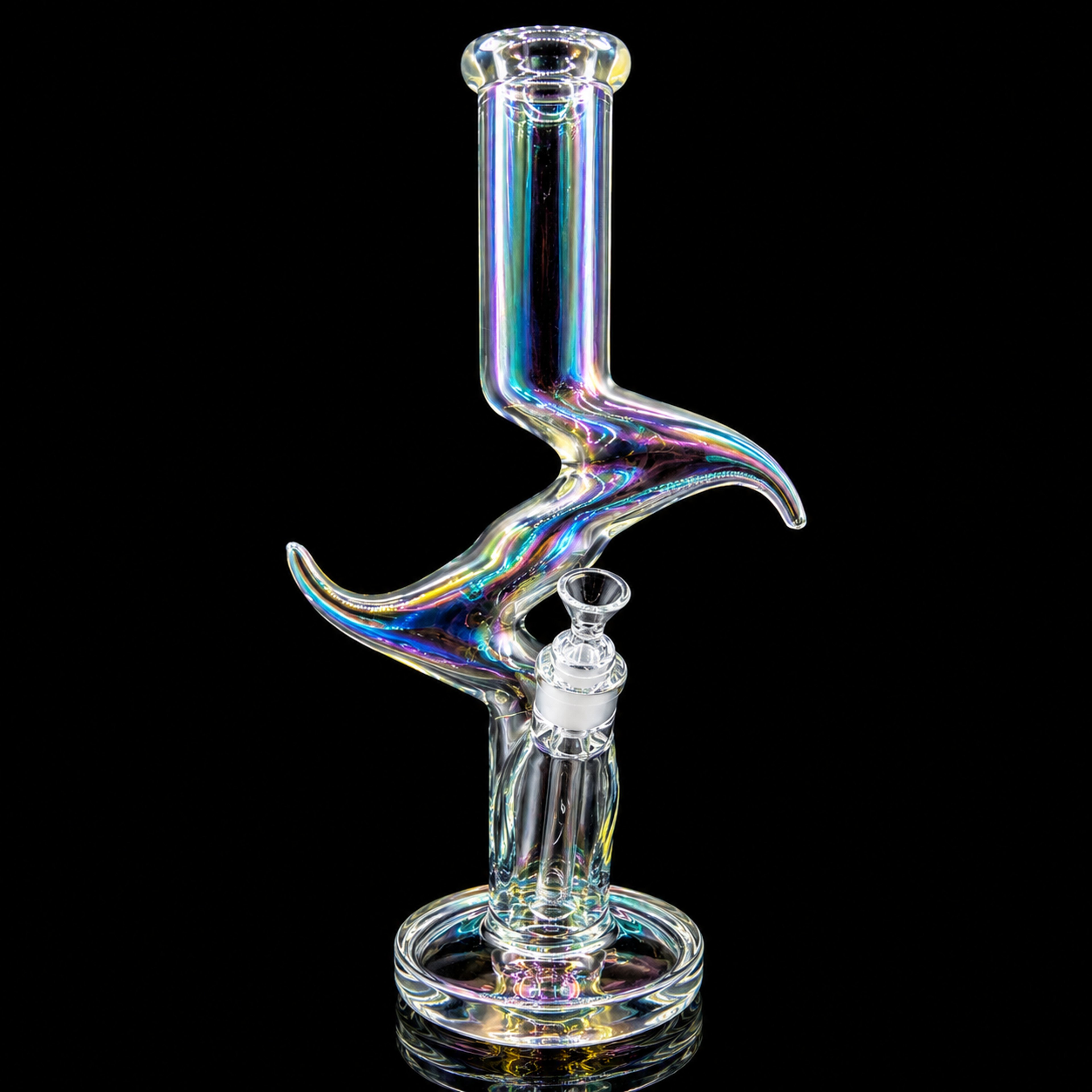17” Iridescent Horned Straight Tube Bong – Thick Glass Water Pipe with 14mm Bowl & Downstem image 0
