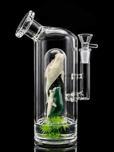 Preview pic of 8” Ocean Life Straight Tube Bong – Shark & Whale Glass Water Pipe with 14mm Bowl