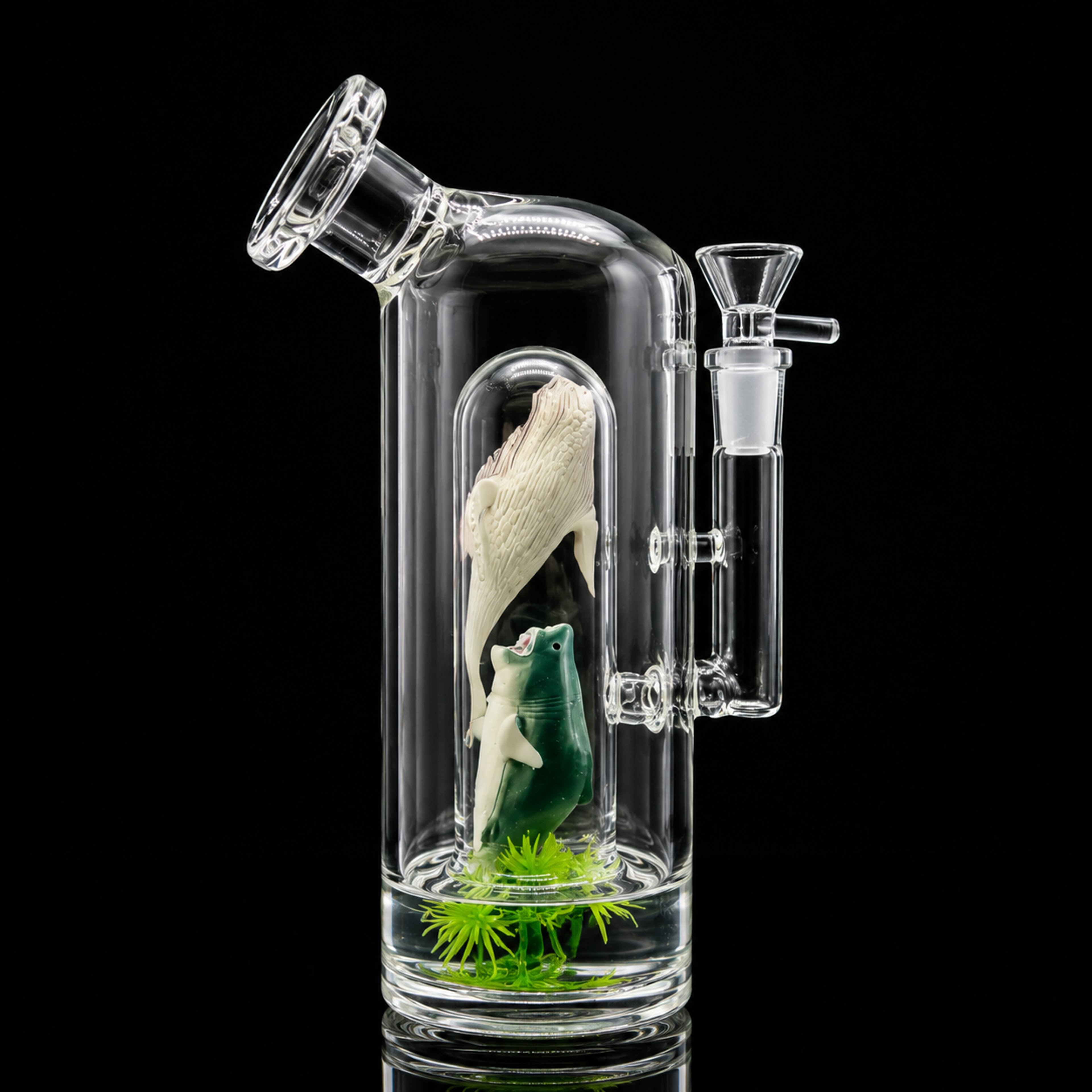 8” Ocean Life Straight Tube Bong – Shark & Whale Glass Water Pipe with 14mm Bowl image 0