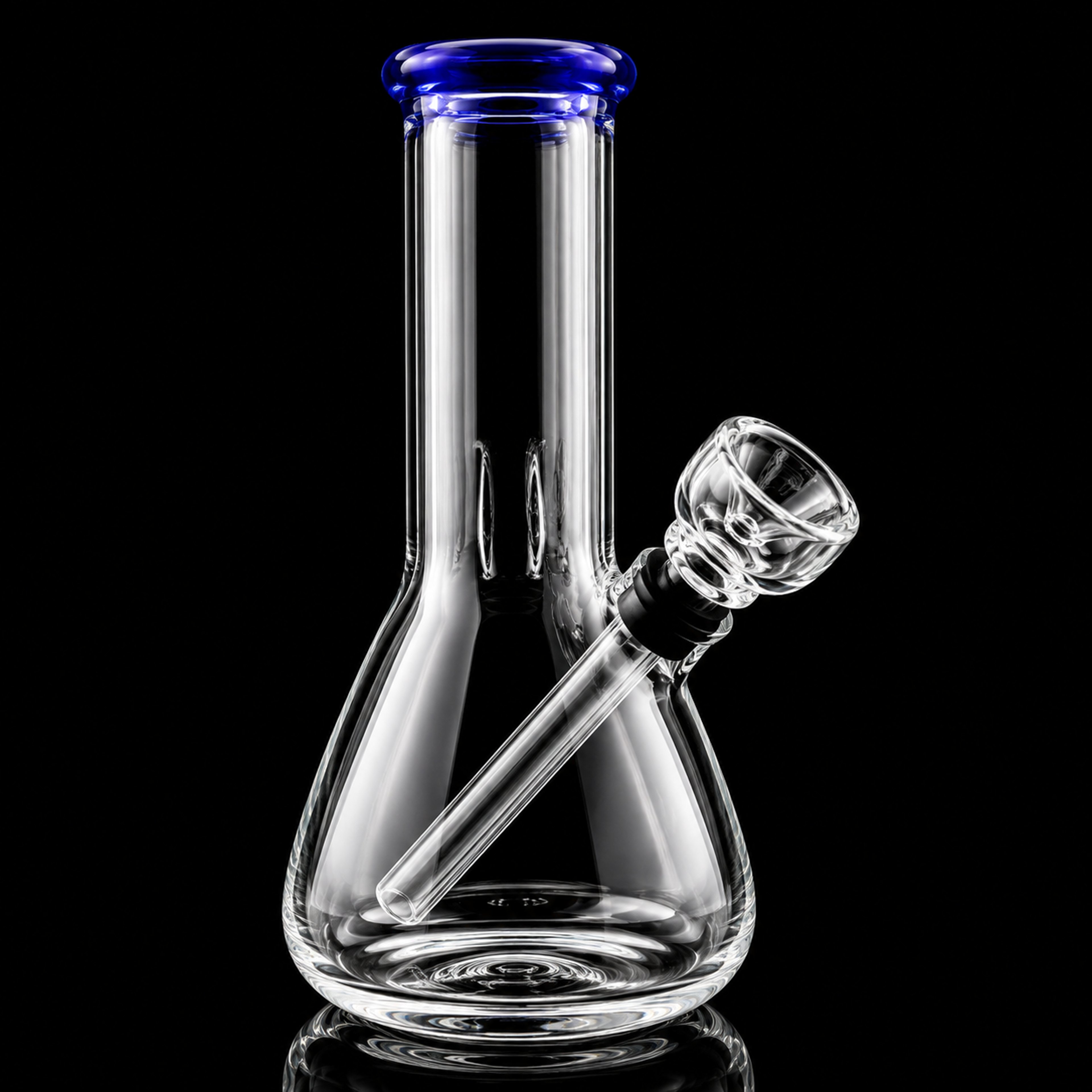 5” Mini Beaker Bong – Thick Glass Water Pipe with One-Piece Bowl Slide | Blue Accent image 0