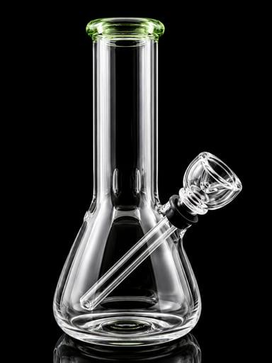 Preview pic of 5” Mini Beaker Bong – Thick Glass Water Pipe with One-Piece Bowl Slide | Green Accent