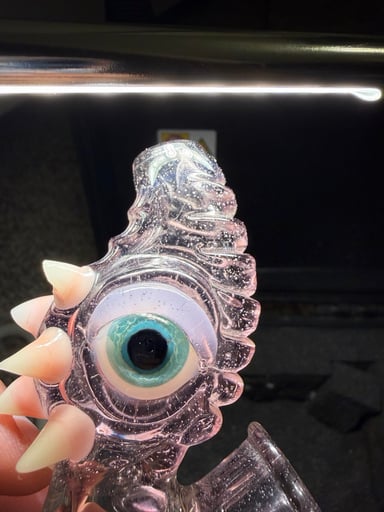 Preview pic of Salt glass purple lollipop UV reactive rip flask