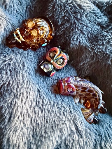 Preview pic of Nathan Belmont Honey Lil Hoot Owl, Skull Rocker & Koi Fish Pendant