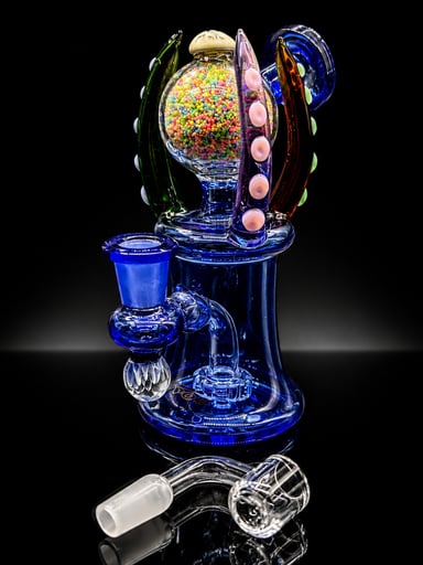 Preview pic of Topoo 8” Octopus Glass Dab Rig with 14mm Quartz Banger – Colored Sand Ball Chamber Water Pipe