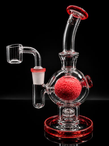 Preview pic of Topoo 7” Glass Dab Rig with 14mm Quartz Banger – Colored Ball Chamber Concentrate Rig