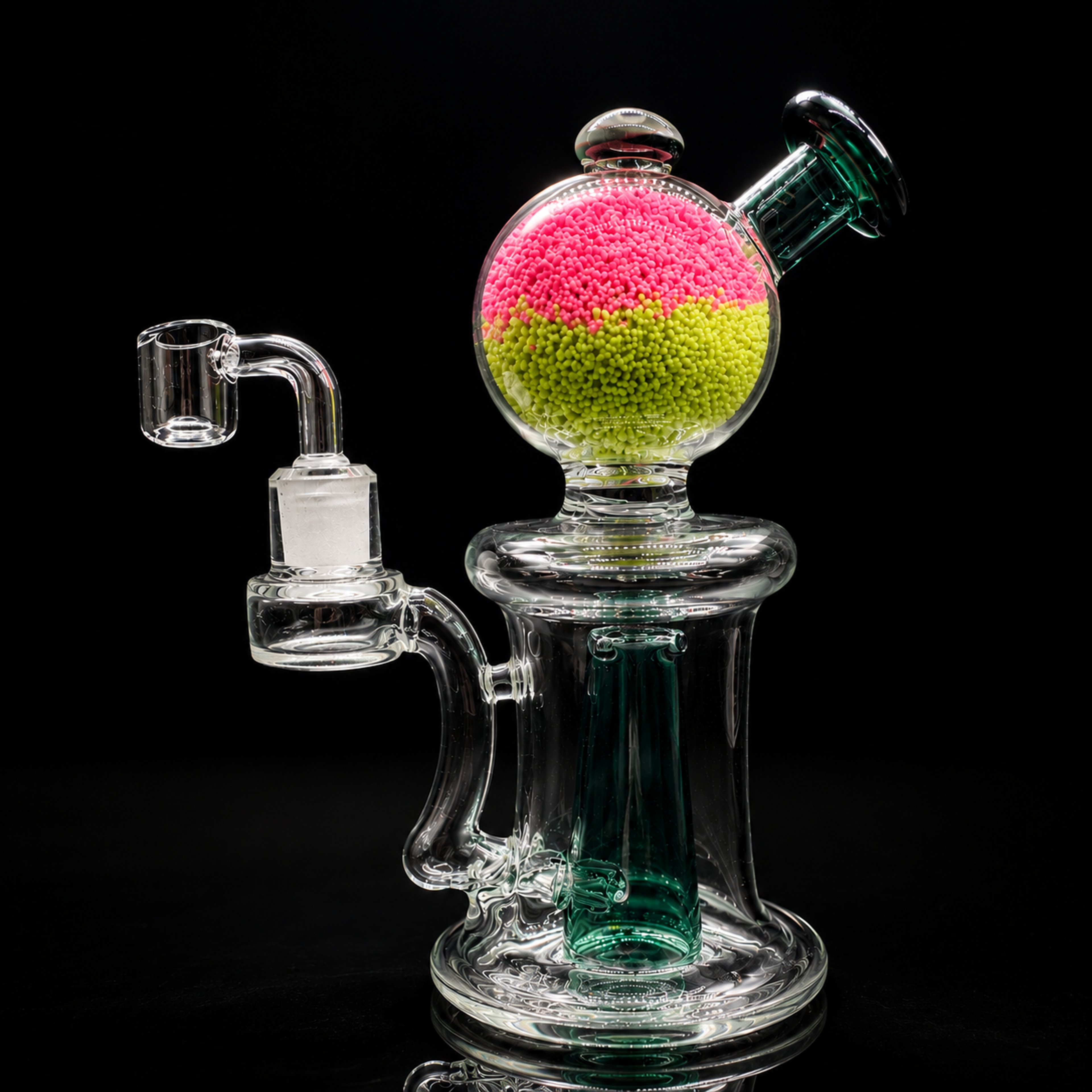 Preview pic of Topoo 8” Glow Bead Glass Dab Rig with 14mm Quartz Banger – Glow in the Dark Chamber Water Pipe
